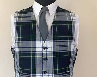 Vintage Mens Scottish Tartan Waistcoat, Gordon Dress Modern, chest 42 inches