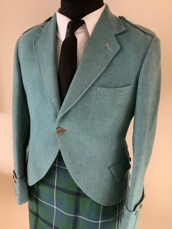 Vintage mans tweed kilt jacket, green tweed, 38 in