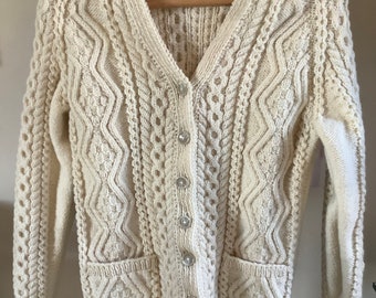 Woman's hand knit Scottish Aran Cardigan, small