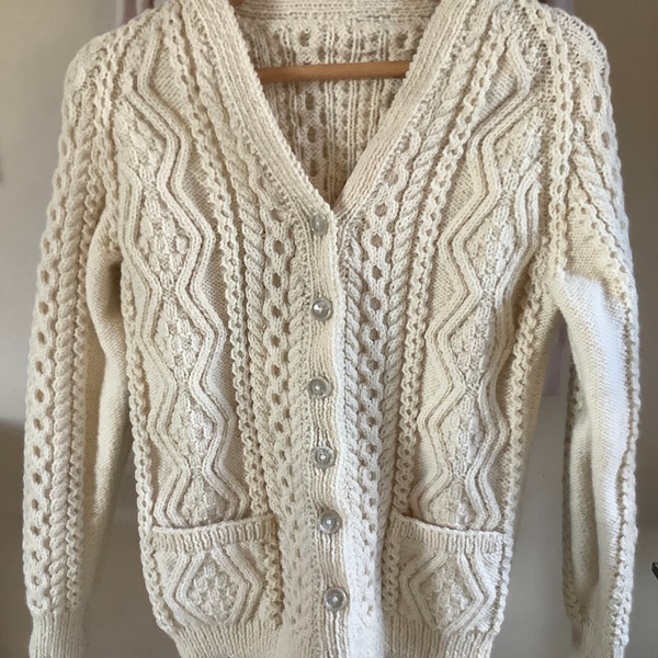 Woman's hand knit Scottish Aran Cardigan, small