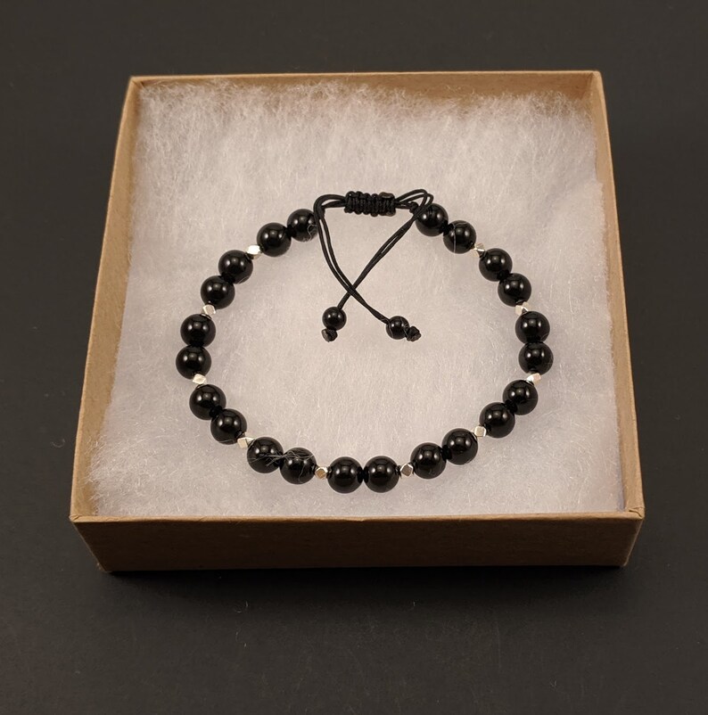 6mm AAA Black Tourmaline Bracelet,silver 925 beads Grounding Detox Healing Stones handmade in US Stress Relief Overall Wellbeing