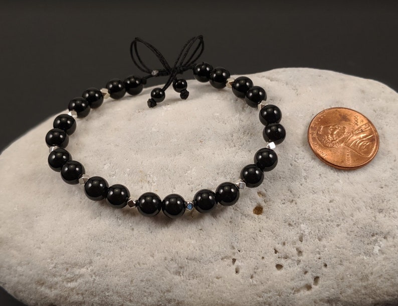 6mm AAA Black Tourmaline Bracelet,silver 925 beads Grounding Detox Healing Stones handmade in US Stress Relief Overall Wellbeing