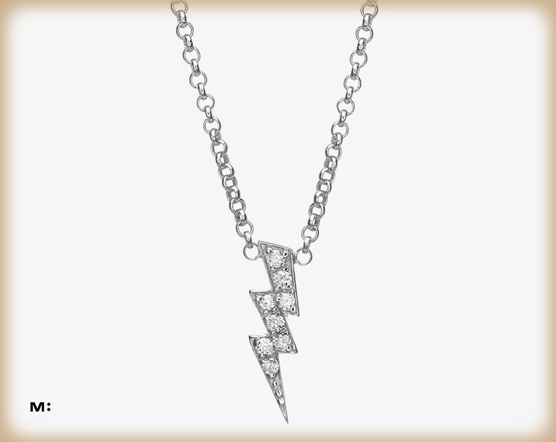 Thunder Diamond Necklace In 14k White Gold Lightning - White Gold Lightning Bolt Pendant Thunder Diamond Necklace In 14k White Gold Lightning - White Gold Lightning Bolt Pendant