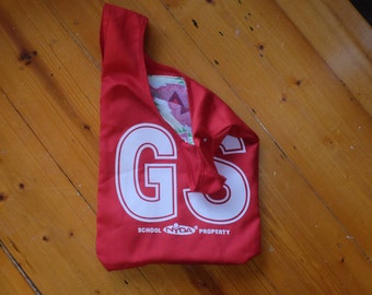 Vintage red netball bib bag reversible - unique gift netball player, gift for mum, zero waste, green gift – custom available