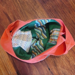 Orange netball bib bag with green lettering reversible unique gift netball fans, gift for mum, gift for coach zero waste, reusable bag image 5