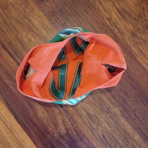 Orange netball bib bag with green lettering reversible unique gift netball fans, gift for mum, gift for coach zero waste, reusable bag image 4