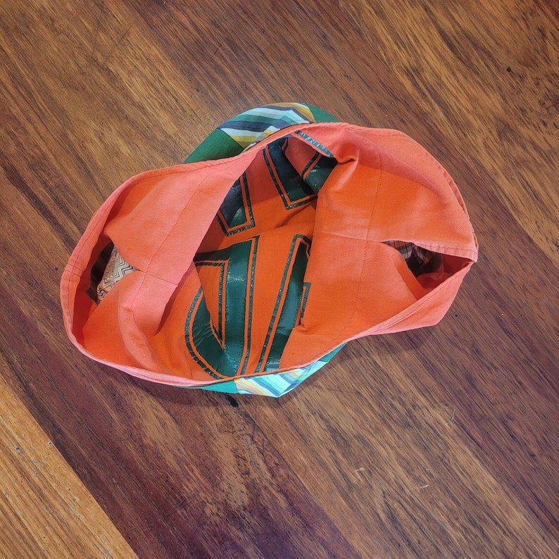 Orange netball bib bag with green lettering reversible unique gift netball fans, gift for mum, gift for coach zero waste, reusable bag image 4