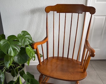 Vintage Solid Wood Nichols and Stone Spindle Back Rocking Chair