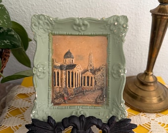 Vintage Porcelain Art Plaque – European Cathedral Scene