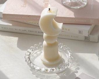 Crescent Moon Candle - Dreamy Desk Decor For Her Aesthetic Room Decor Idea Moody Candlestick Cute Moon Light Kawaii Aesthetic Home Gift