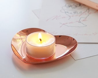 Heart Tray - Rose Gold Jewelry Dish Tealight Candle Holder Aesthetic Room Decor for Teens Gift For Her Desk Accessory Birthday Wedding Favor