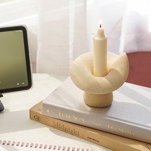 Mushroom Candle Holder - Minimalist Candlestick Holder, Unique Ceramic Taper Candle Holder, Dinner Table Top Centerpiece, Boho Decor, Gift