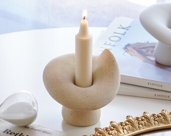 GIFT SET [Crayon Candles & Mushroom Candle Holder] Minimalist Candlestick Holder, Unique Ceramic Taper Candle Holder, Dinner Table Decor