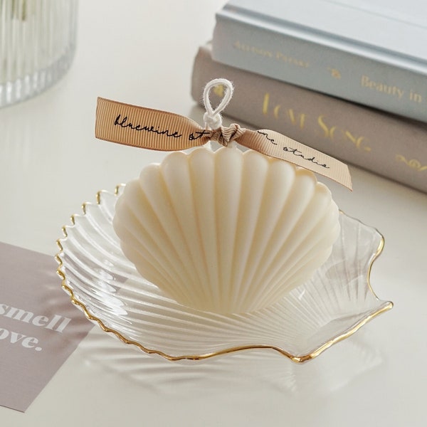 Clear Shell Tray - Gold Anniversary Gifts Vanity Jewelry Tray for Soap and Candle Aesthetic Boho Beach Vibes Home Decor Decorative Dish