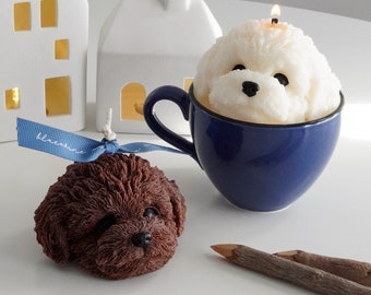 Candela Bichon - Regalo per gli amanti dei cani per il suo cane barboncino Goldendoodle, regalo per la mamma, per lui, candela a forma di cucciolo, simpatico e divertente, decorazione per la casa, compleanno, matrimonio