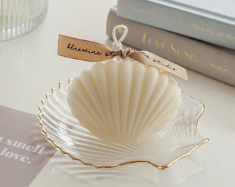 Clear Shell Tray - Gold Anniversary Gifts Vanity Jewelry Tray for Soap and Candle Aesthetic Boho Beach Vibes Home Decor Decorative Dish