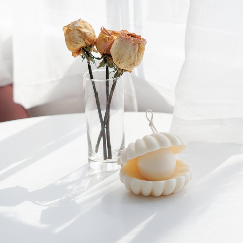 Shell Pearl Candle Soy Wax Candle Seashell Shell Candle Etsy