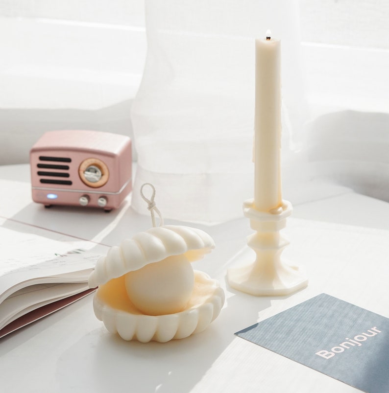 Shell Pearl Candle Soy Wax Candle Seashell Shell Candle Etsy