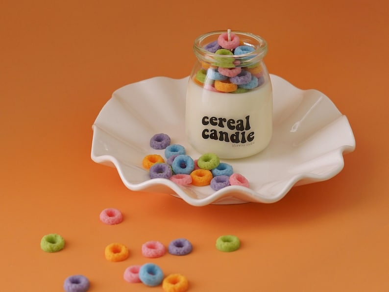 Cereal Candle Fruit Loops Dessert Lovers Gift For Her Fruity Rings Cute Fun Sweet Retro Birthday Bridesmaid Kawaii Aesthetic Wedding Favor image 1