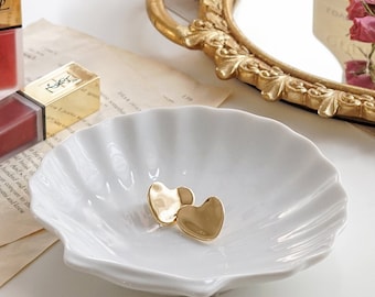 GRADE B Ceramic Shell Tray [ FINAL SALE ] - with Minor Defects or Imperfections, White Jewelry Dish Seashell Holder Room Decor Vanity