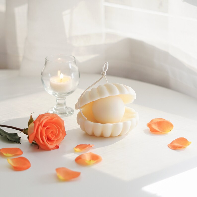 Shell Pearl Candle Soy Wax Candle Seashell Shell Candle Etsy