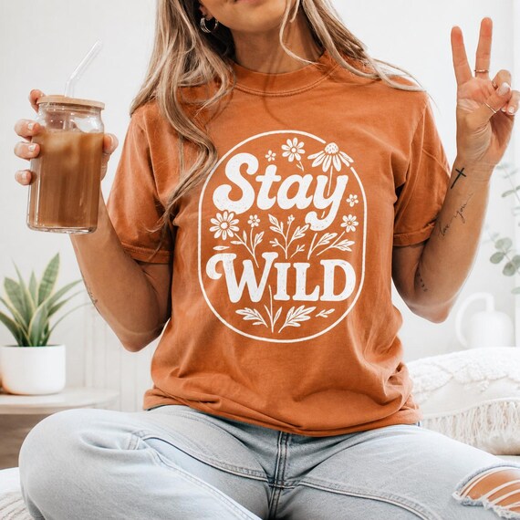 Comfort Colors Stay Wild T-Shirt, Wildflower Floral Tee, Boho Botanical Shirt, Inspirational Quote, Roam Free, Plant Lover Gift