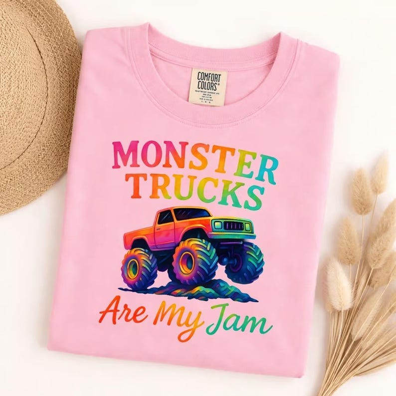 Comfortkleuren Monster Trucks Are My Jam T-shirt, retro vintage T-shirt, Big Wheels Racing verjaardagscadeau voor kinderen en volwassenen afbeelding 7