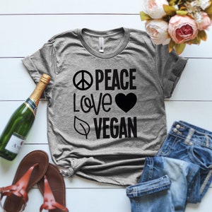 Peace Love Camiseta vegana, Camiseta vegana, Camiseta vegeteriana, Regalo vegano divertido, Regalo para amante vegano, Linda camiseta vegana, Camiseta peace