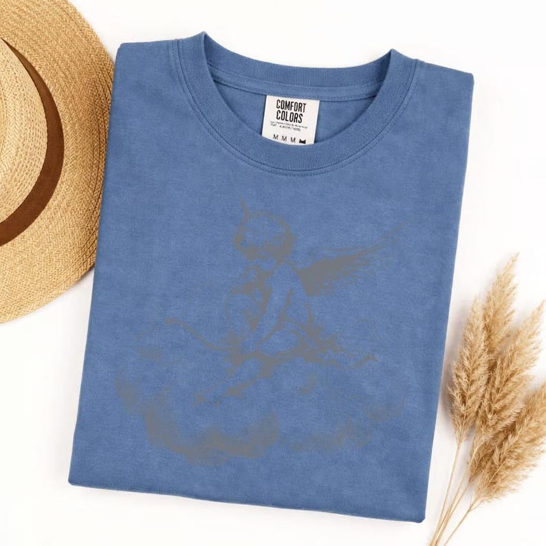 Comfort Colors cherub on cloud t-shirt, vintage angel graphic tee, aesthetic cupid shirt, soft washed relaxed fit, celestial art top image 8