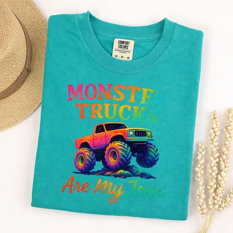 Comfortkleuren Monster Trucks Are My Jam T-shirt, retro vintage T-shirt, Big Wheels Racing verjaardagscadeau voor kinderen en volwassenen afbeelding 4