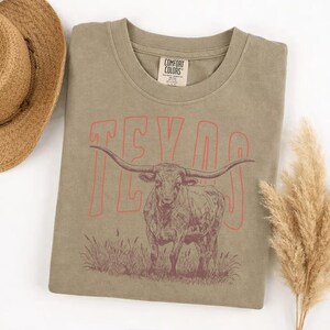 Comfort Colors Texas Longhorn T-Shirt, Retro Texas State Tee, Austin Souvenir, Unisex Gameday Shirt, Hook Em Horns, Texas Pride Gift image 9