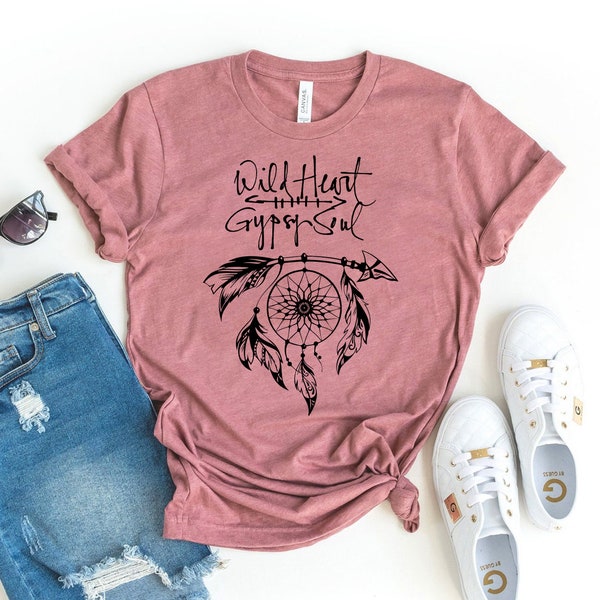 Wild Heart Gypsy Soul T-shirt, Retro Shirt, Boho Top, Hippie Tee, Camping Gift, Free Spirit T-shirt, Hiking Shirts, Traveler & Outdoor Shirt