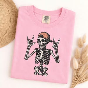 Comfort Colors Rock And Roll Skeleton T-Shirt, Skeleton Hand Rock On Tee, Rocker Skull Cap Shirt, Music Lover Gift, Halloween Concert Tee image 8