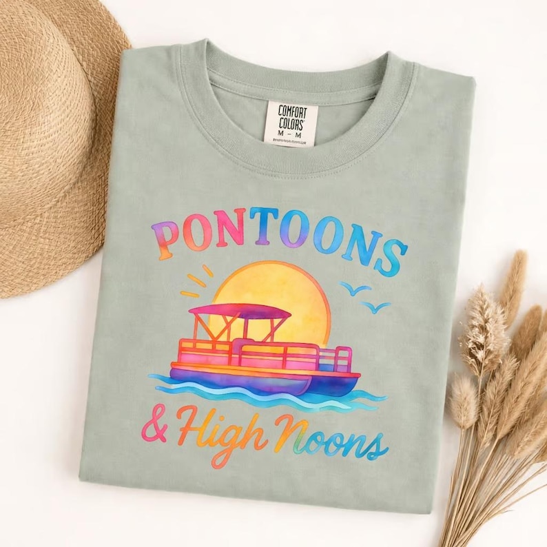 Comfort Colors Pontoons & High Noons T-Shirt, Lake Life Tee, Boat Day Shirt, Summer Vacation, Boating Gift, River Trip, Beachy Vibes image 7