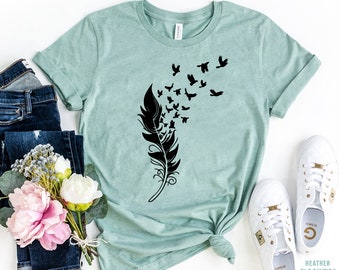 Feather Birds Shirt, Bird T-Shirt, Feather T-Shirt, Summer shirt, Bird lover tee, Weekends Shirt, Free Spirit Shirt, Cute gift for friend