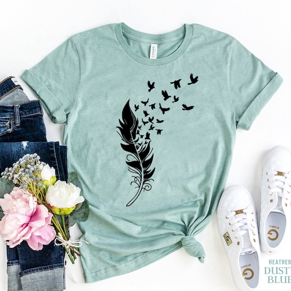 Feather Birds Shirt, Bird T-Shirt, Feather T-Shirt, Summer shirt, Bird lover tee, Weekends Shirt, Free Spirit Shirt, Cute gift for friend