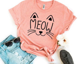 Meow Cat T-Shirt-Save Animals Shirt - Cute Birthday Gift - Unisex Bella Canvas Tee - Cute Graphic tee- Cat mom tee- Cat Lover Gift Cat Shirt