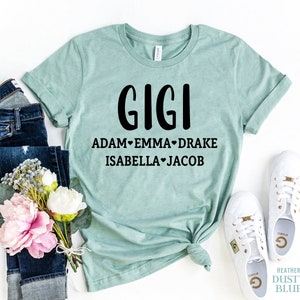 T-shirt Gigi personalizzata con nomi di nipoti, camicia Gigi, regalo di Natale per Gigi, camicia Gigi con nomi, regalo per la festa della mamma, regalo di compleanno