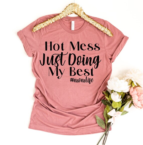 "Tired As A Mother" Shirt For Women - Short Sleeve Graphic Tee, Pink, Large - View #3