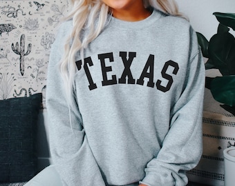 Sweat-shirt Texas, pull Texas, sweat-shirt État, cadeau de voyage, pull College, joli cadeau de Noël, chemise de football Texas, cadeau pour elle