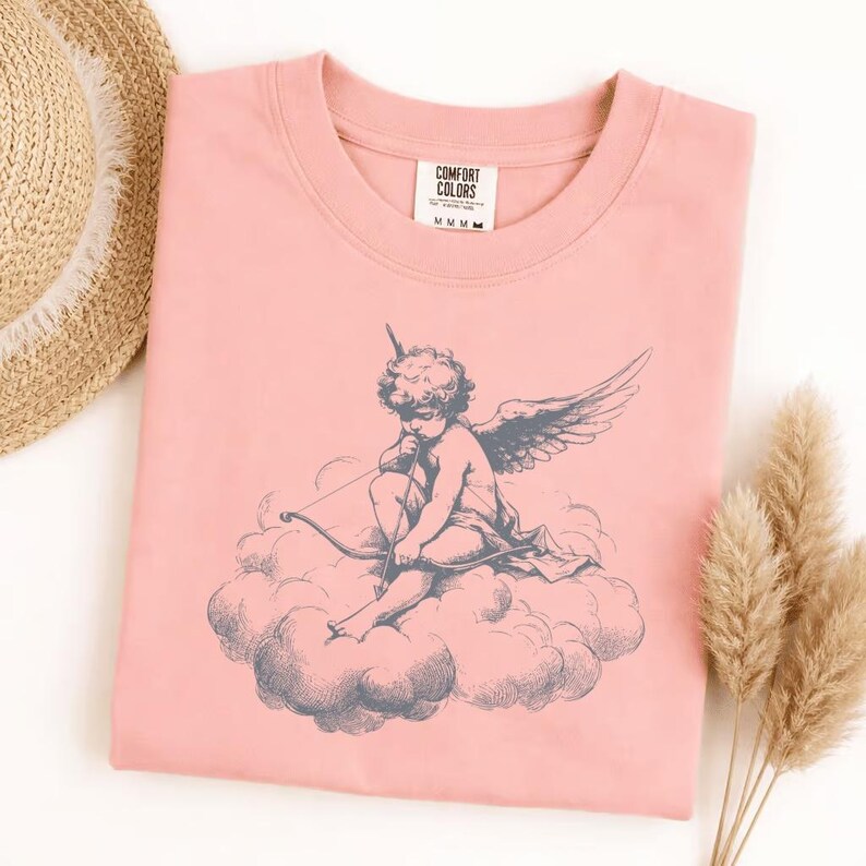 Comfort Colors cherub on cloud t-shirt, vintage angel graphic tee, aesthetic cupid shirt, soft washed relaxed fit, celestial art top image 9