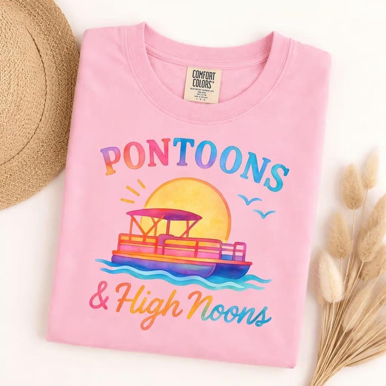 Comfort Colors Pontoons & High Noons T-Shirt, Lake Life Tee, Boat Day Shirt, Summer Vacation, Boating Gift, River Trip, Beachy Vibes image 5