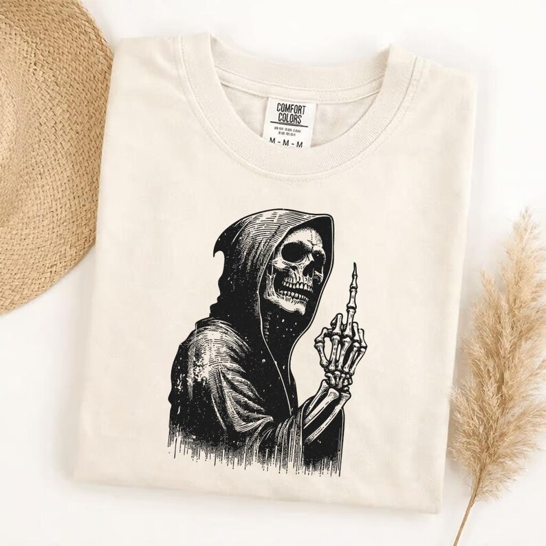 Comfort Colors Grim Reaper Middle Finger T-shirt, Skeleton Sarcastic Dark Humor Graphic Tee, Edgy Rude Funny Skull Shirt image 6