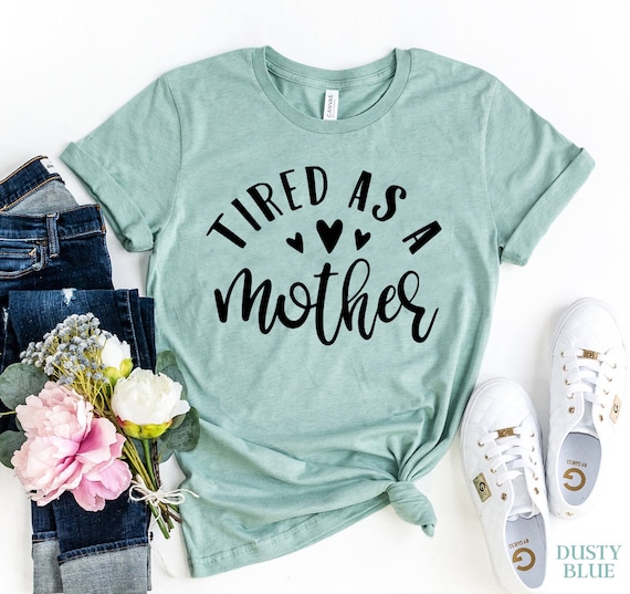 "Tired As A Mother" Shirt For Women - Short Sleeve Graphic Tee, Pink, Large - View #2