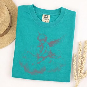 Comfort Colors cherub on cloud t-shirt, vintage angel graphic tee, aesthetic cupid shirt, soft washed relaxed fit, celestial art top image 7