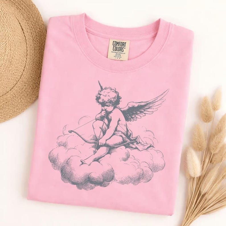 Comfort Colors cherub on cloud t-shirt, vintage angel graphic tee, aesthetic cupid shirt, soft washed relaxed fit, celestial art top image 5