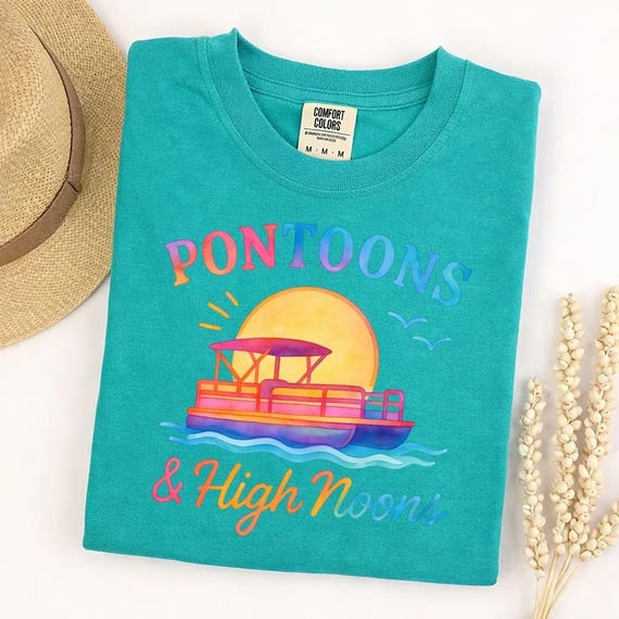 Comfort Colors Pontoons & High Noons T-Shirt, Lake Life Tee, Boat Day Shirt, Summer Vacation, Boating Gift, River Trip, Beachy Vibes
