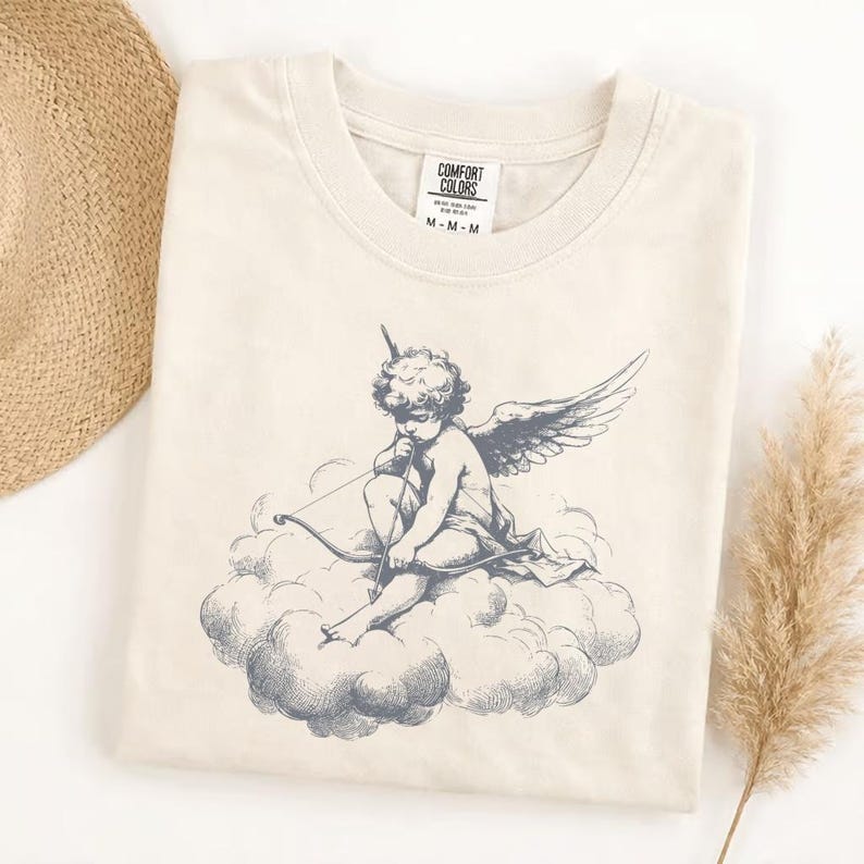 Comfort Colors cherub on cloud t-shirt, vintage angel graphic tee, aesthetic cupid shirt, soft washed relaxed fit, celestial art top image 6