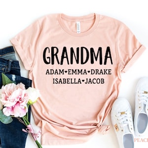 Camicia della nonna, camicia personalizzata per la nonna, regalo di Natale per la nonna, camicia della nonna con nomi dei nipoti, maglietta di famiglia personalizzata, maglietta Nana