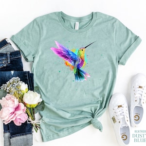 Hummingbird Shirt, Watercolour Birds T-shirt, Nature Tee, Watercolor Hummingbird, Bird Shirt, Hummingbird Lover, Gift For Her, Trendy tee